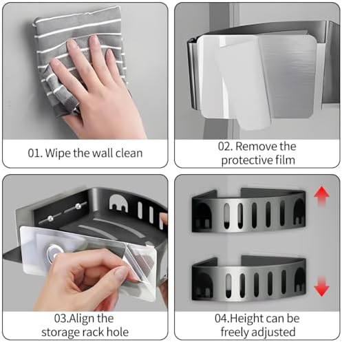 Corner Shower Caddy with Shelves Razor Holder 2 Pack Grey