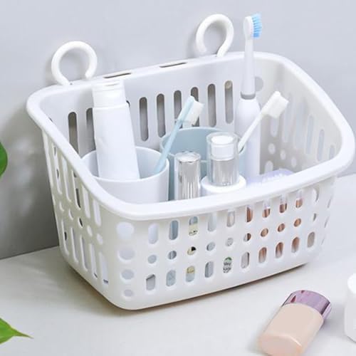 Fdit Plastic Shower Basket with Draining Holes White