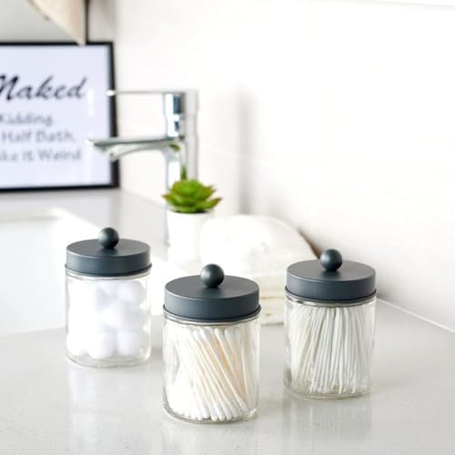 280ml Transparent Glass Jar with Black Lid Q-tip Dispenser Holder