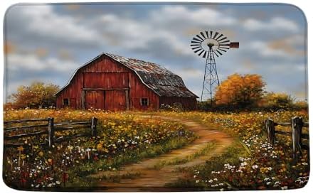 Vintage Red Barn Farmhouse Memory Foam Bath Mat 24x157