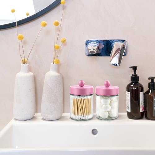 Goramio 2 Pack Pink Glass Apothecary Jars with Lids