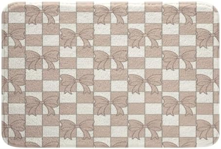 Light Pink Checkered Kids Door Mat Non Slip Bath Rug