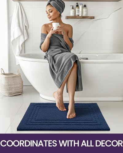 DEXI Navy Bathroom Rug Mat 36x24 Non Slip