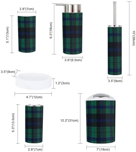 Boho Bathroom Accessory Set 6 Piece Navy Black Green Twill Weave Plaid