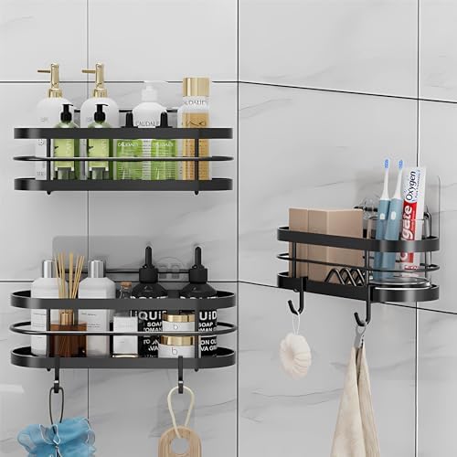LGQXGO 3 Pack Adhesive Shower Caddy Organizer with 12 Hooks