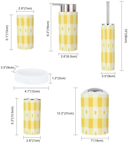 Boho Bathroom Accessory Set 6 Pieces White and Yellow