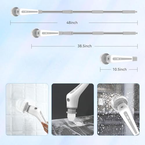 Lovawing Electric Spin Scrubber with 2 Speeds and 48 Inch Extension Arm