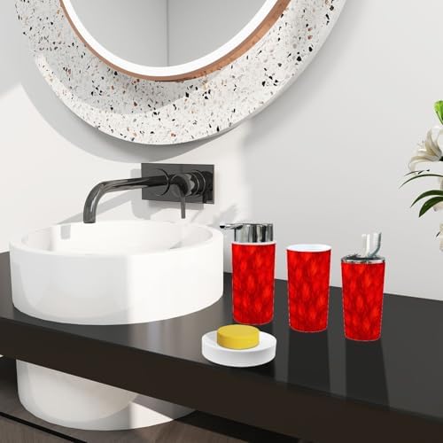 Boho Red Orange Bathroom Accessory Set 6 Piece 1