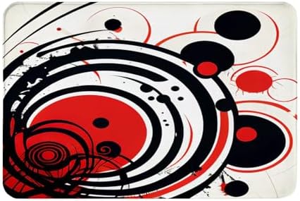 Non-Slip Absorbent Flannel Bath Mat with Red Black Abstract Design
