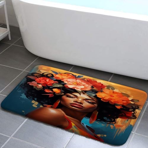 JAWO Black Rustic Flower Bath Rug Non-Slip