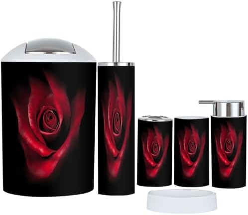 Boho Red Rose Bathroom Accessories Set of 6