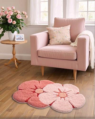 LUMI Flower Bath Rug Soft Plush Red 20x32 Non-Slip