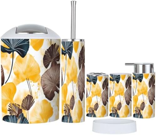 Boho Ginkgo Biloba Bathroom Accessory Set 6 Piece