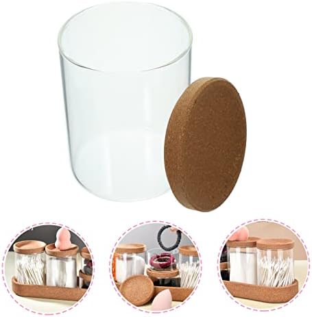 BIUDECO Cotton Pad Dispenser with Glass Bamboo Holder