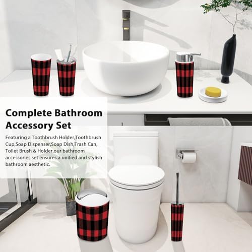 Boho Bathroom Accessory Set 6 Piece Red Black