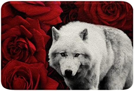 Red Rose Bath Rug 16x24 Non-Slip Velvet Carpet