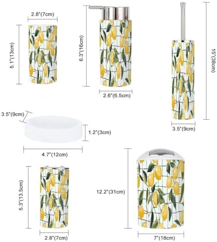 Boho Drawn Lemons Bathroom Accessory Set 6 Piece