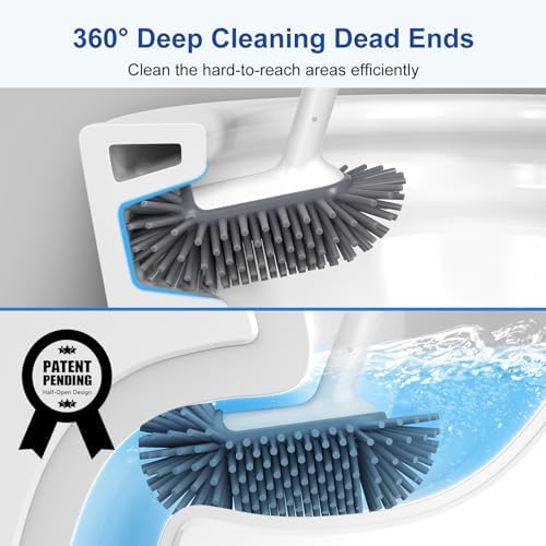 HAMITOR Toilet Brush Holder Set with Curved Bristles