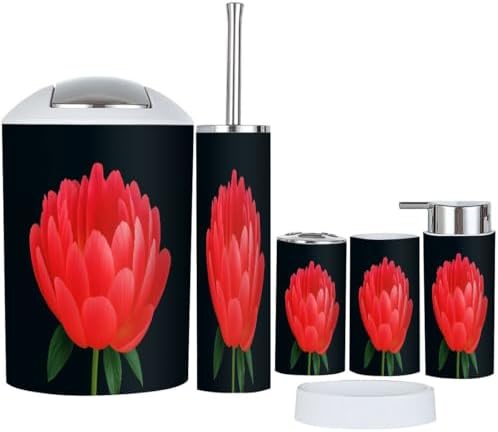 TRANQDEHOM Boho Red Bathroom Accessory Set 6 Piece