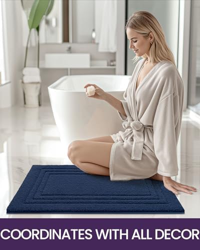 DEXI Navy Bathroom Rug Mat 36x24 Non Slip