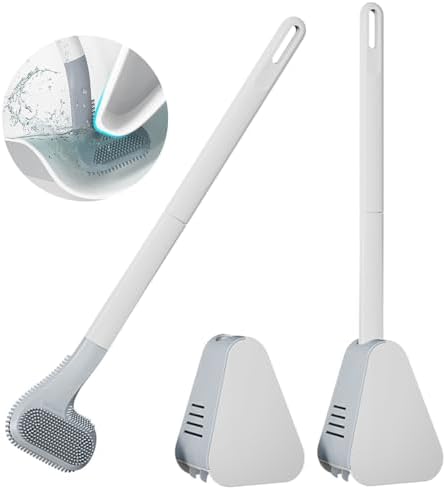 Ymombest 2 Pack Toilet Brush with Holder Flexible Silicone 360 Degree Cleaning Brush Set