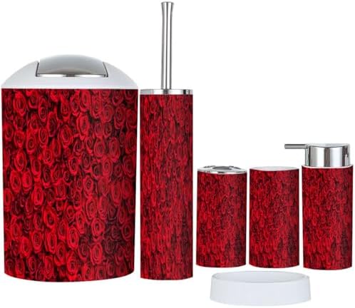 Boho Red Roses Bathroom 6-Piece Accessory Set