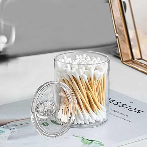 YUN-HL Qtip Holder Dispenser - 10 oz Clear Plastic Jar Set for Bathroom Vanity Storage