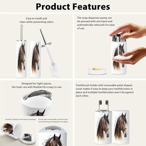 Boho Horse Head Bathroom Accessory Set 6 Piece 1
