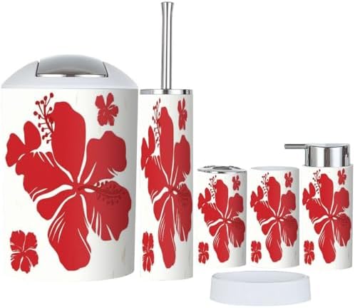 Boho Hibiscus Trash Can and Bath Accessories Set
