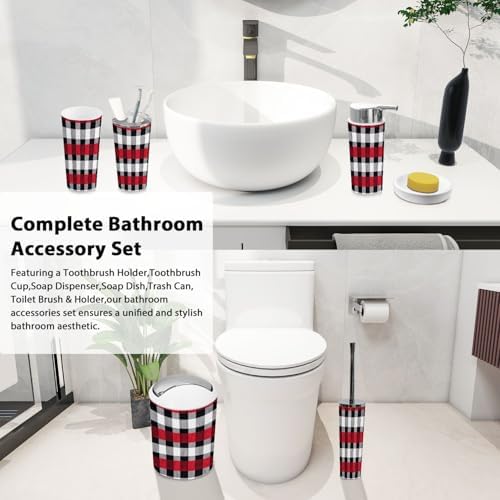 Boho Colorful Tartan Bathroom Accessory Set of 6
