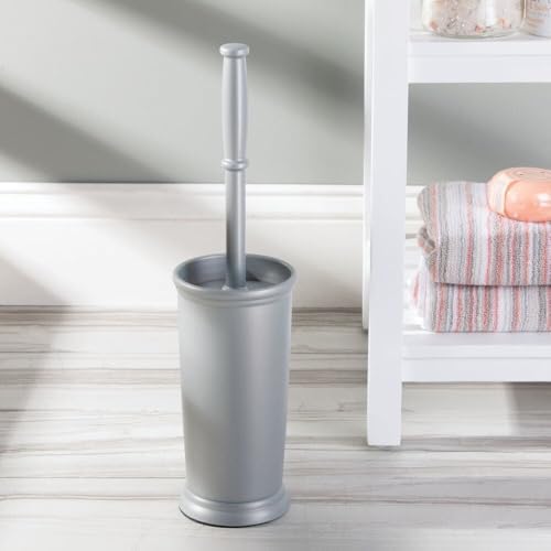 mDesign Toilet Bowl Brush with Modern Holder - 2 Pack Silver