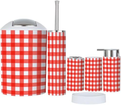 6 Piece Boho Gingham Bathroom Accessory Set