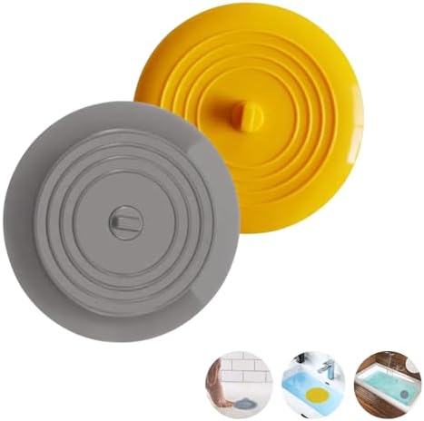 2 Pack Silicone Tub Stopper Universal Fit Yellow and Gray