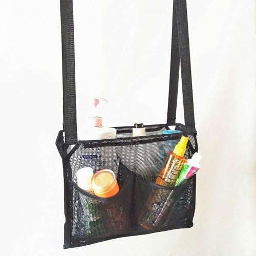 Portable Hanging Mesh Bag with 2 Hooks and 4 Pockets
