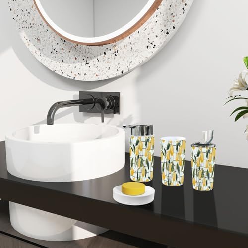 Boho Drawn Lemons Bathroom Accessory Set 6 Piece