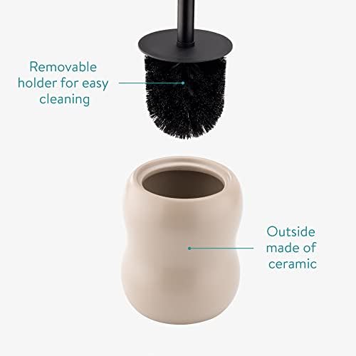 Navaris Toilet Brush Ceramic Holder Set - Beige 1