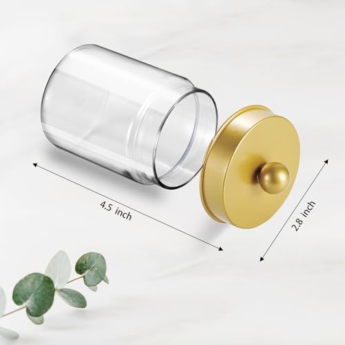 Amolliar Q-tip Holder Dispenser - 8oz Plastic Apothecary Jar Set for Bathroom Storage