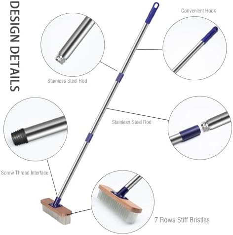MEIBEI Floor Scrub Brush with Long Beechwood Handle