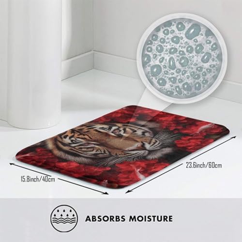 BoomDragon Anti-Skid Memory Foam Bath Rug with Red Flowers 1