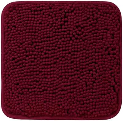 PureSwan 12x12 Small Bathroom Rug Thick Soft Chenille Non Slip Washable Absorbent Burgundy