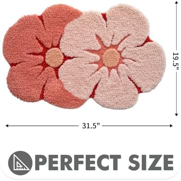 LUMI Flower Bath Rug Soft Plush Red 20x32 Non-Slip