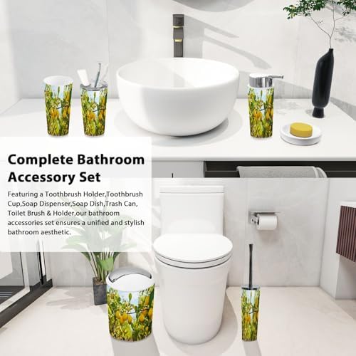 Boho Yellow Lemons Bathroom Accessory Set 6 Piece 1