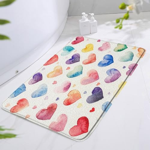 Valentines Day Bath Mat with Colorful Love Hearts Design