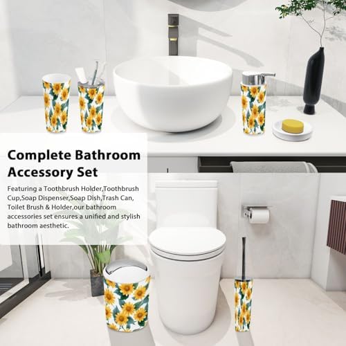 Boho Sunflower Bathroom Accessories Set 6 Piece
