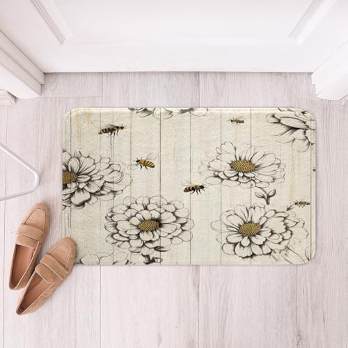 Feelyou Bee Bath Mat 16x24 Inch Floral Design