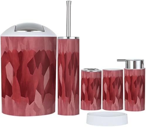 Boho Bathroom Accessory Set 6 Piece Maroon
