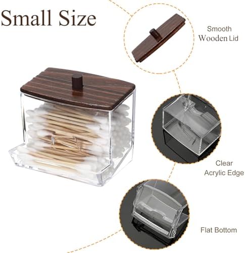 Hipiwe Clear Acrylic Q-Tip Holder with Wood Lid