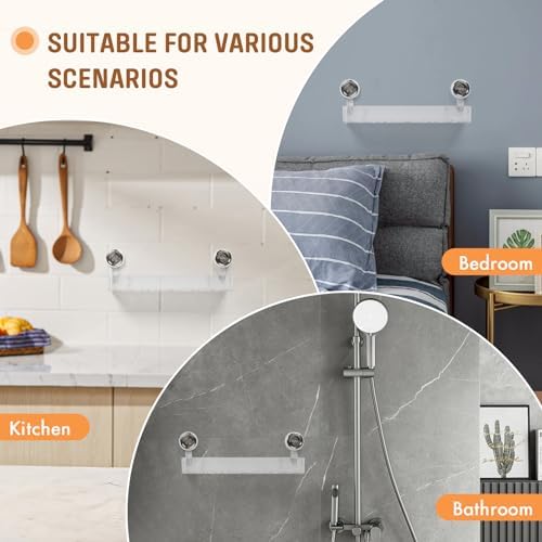 MEIGESI Acrylic Suction Cup Shower Caddy Wall Mounted No Drill Silver