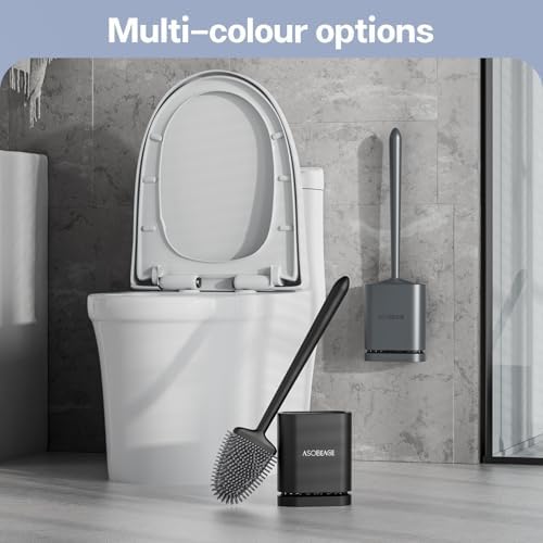 ASOBEAGE Deep Cleaner Toilet Brush with No-Slip Handle and Quick Drying Holder