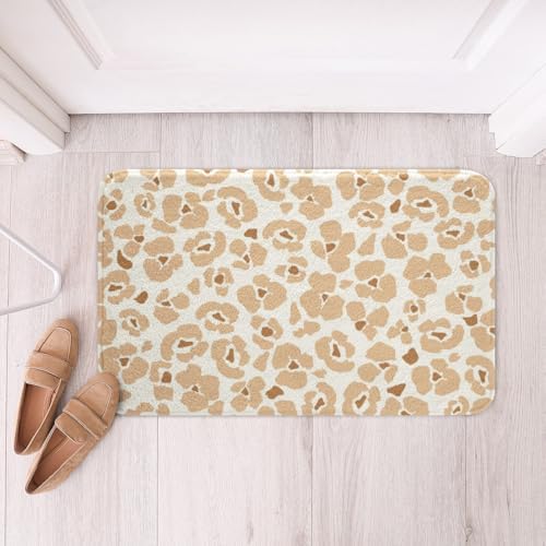 Castle Fairy Light Brown Leopard Print Bath Mat Non-Slip Absorbent 16x24 Floor Mat for Home